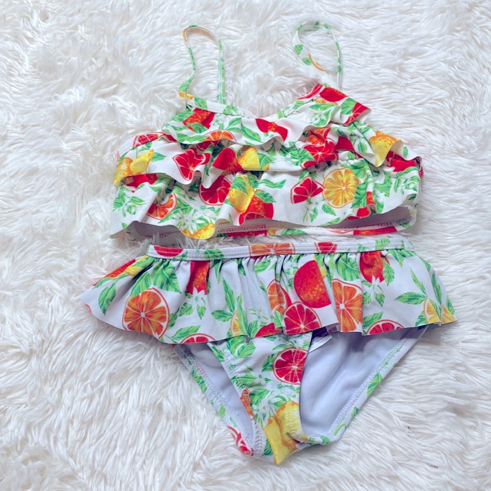 Tommy Bahama Grape Fruit Girl’s Two Piece Bikini Ruffle Set Size 5